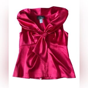 Alex Evenings Satin Bow Top Red Formal Blouse Size M